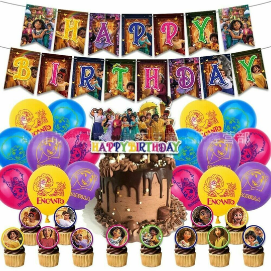 30pcs Encanto Birthday Party Decorations Supplies Set Backdrop Cake Top Banner
