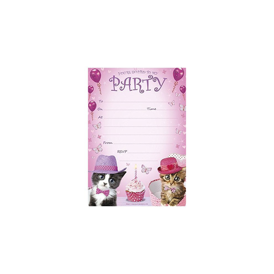 BIrthday Party Invitations A5 Size Pink Kittens Cupcakes - Pack 20