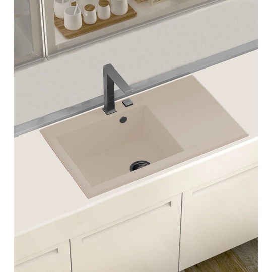 Sharan 86 Cm X 52 Cm Single Bowl Inset/Undermount Kitchen Sink With Right Drainer
