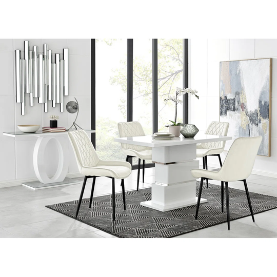 Apollo 4 Dining Table And 4 Cream Pesaro Black Leg Chairs