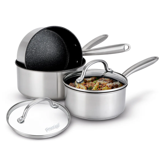 Prestige - Scratch Guard - 3Pc Saucepan Set - 16/18/20Cm - Stainless Steel - Scratch Resistant - Induction Suitable - Dishwasher And Oven Safe - Glass
