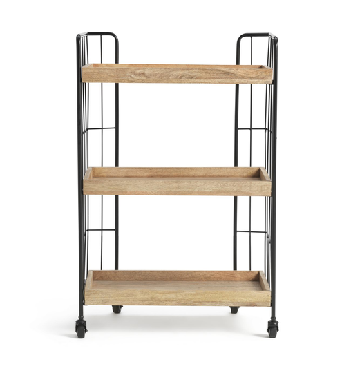 Habitat Kai Wood Drinks Trolley - Black & Mango