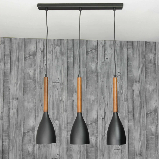 Becka 3-Light Kitchen Island Bell Pendant with Wood Accent