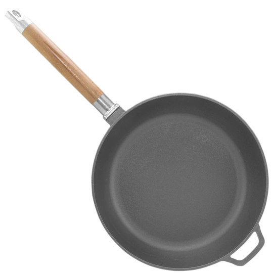 Cast Iron Frying Pan, Removable Wooden Handle Casserole Pan