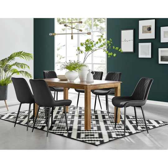 Anders Honey Solid Wood Dining Table & 6 Black Pesaro Black Leg Chairs