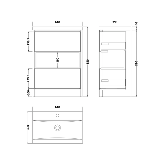 610mm Free-standing Vanity Unit