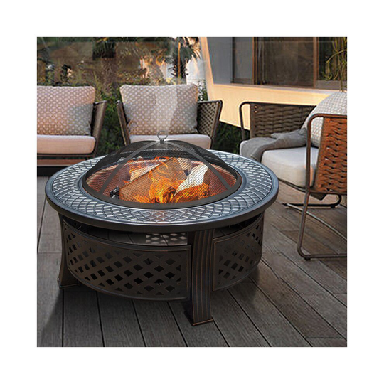 Fire Pit Heavy Large Outdoor Firepit Garden Heater Round Table BBQ Brazier&Grill