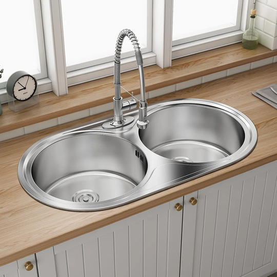 86Cm X 45Cm Double Bowl Inset Kitchen Sink
