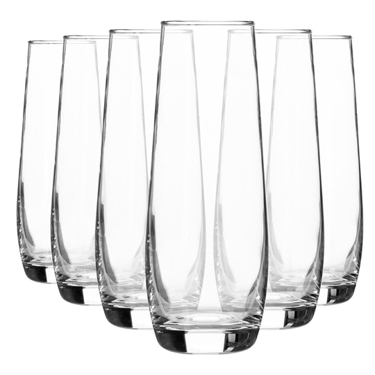 Argon Tableware Corto Stemless Champagne Flutes - Modern Style Glass Flutes for Champagne, Prosecco, Sparkling Wine - 230ml - Clear - Pack of 6
