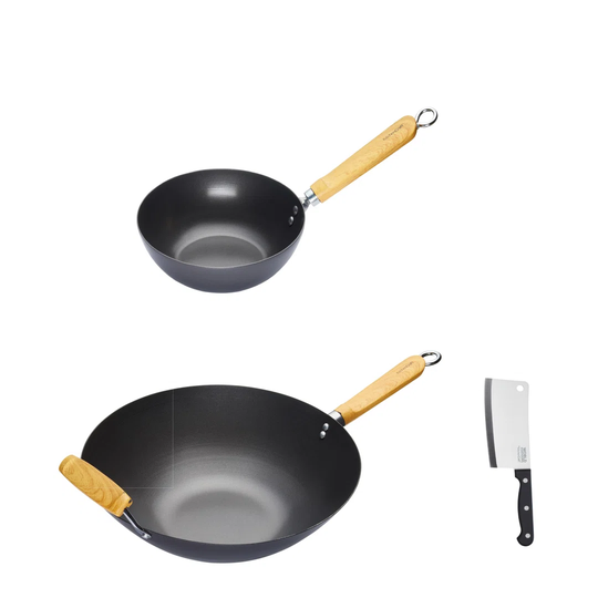 KitchenCraft World of Flavours Cleaver and Carbon Steel Wok Set
