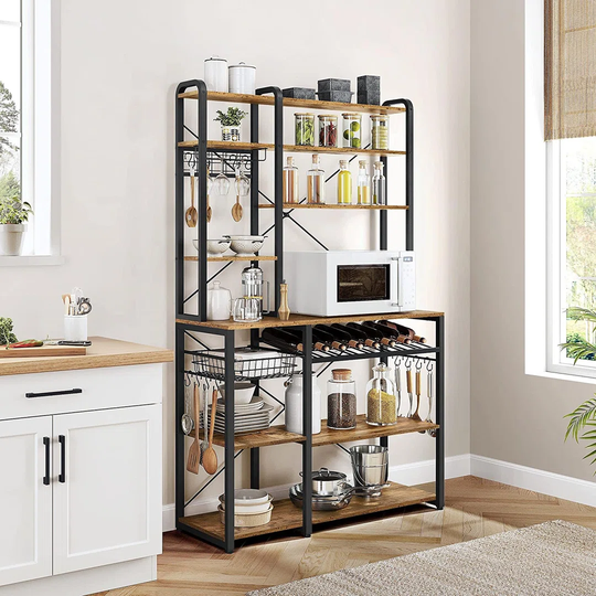 Riem 8 Bottle Floor Wine Bottle & Glass Rack in Brown