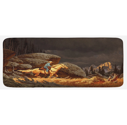 Budde Western Cowboy Riding Horse Kitchen Mat