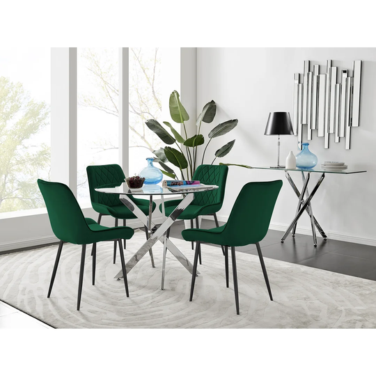 Novara 100Cm Round Dining Table And 4 Green Pesaro Black Leg Chairs