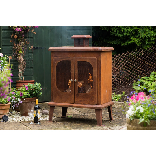 Rustic Steel Wood Burning Outdoor Fireplace