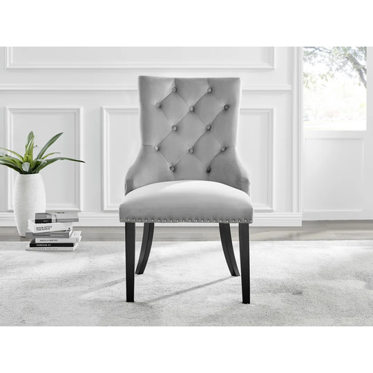 Leonardo Black Leg Glass Dining Table & 4 Grey Belgravia Black Leg Chairs