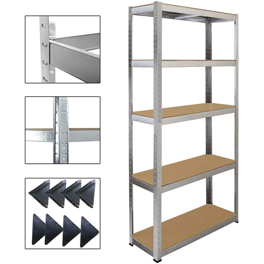 (Heavy Duty 5 Tires Steel Freestanding Boltless Racking 180cm x 90cm x 40cm Galvanised) Garage Shelving Units 5 Tier Metal Storage Racking Shelves