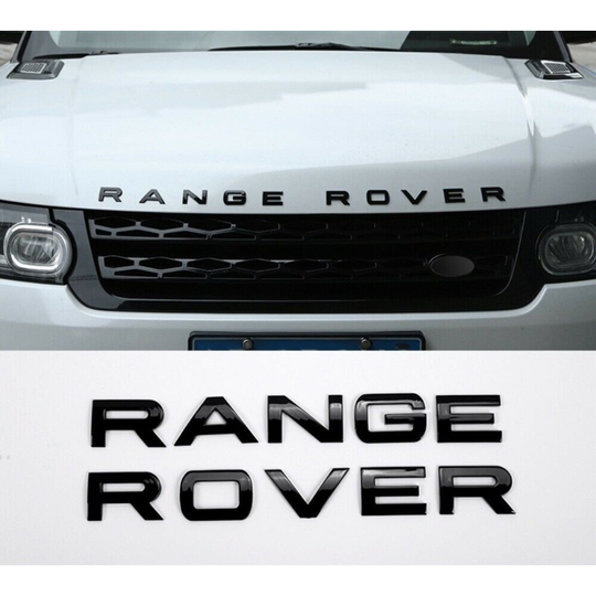 Gloss Black RANGE ROVER Front Grill Bonnet Badge Emblem And Back Lettering Badge (Pack of 2)