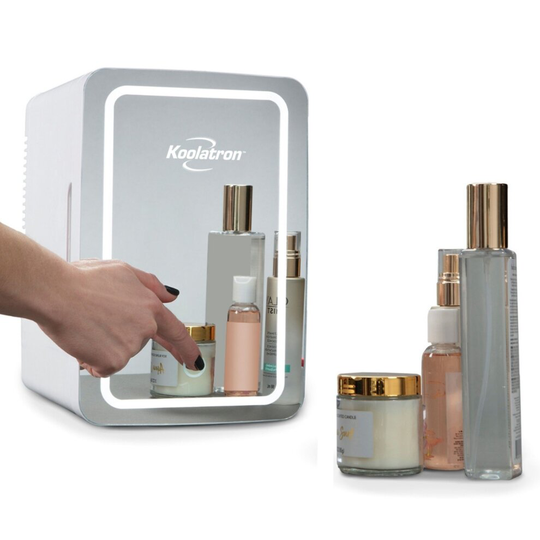 Mini Cosmetic Fridge with LED Lighted Makeup Mirror, 6L Compact Refrigerator for Skincare, Beauty Serums, Face Masks, for Home, Travel, Dorm, Office