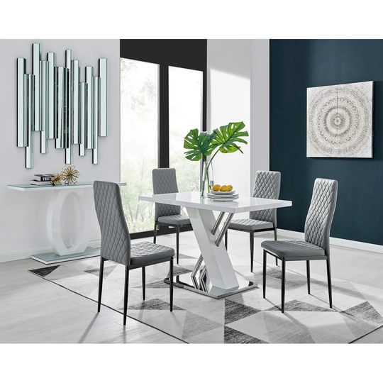 Chowchilla 4 White Dining Table And 4 Grey Black Leg Chairs