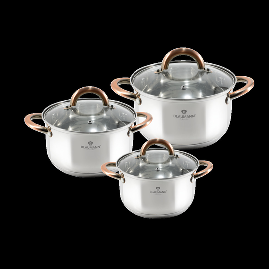 Set of 3 Stainless Steel Induction Casserole Dish Stockpot Glass Lid