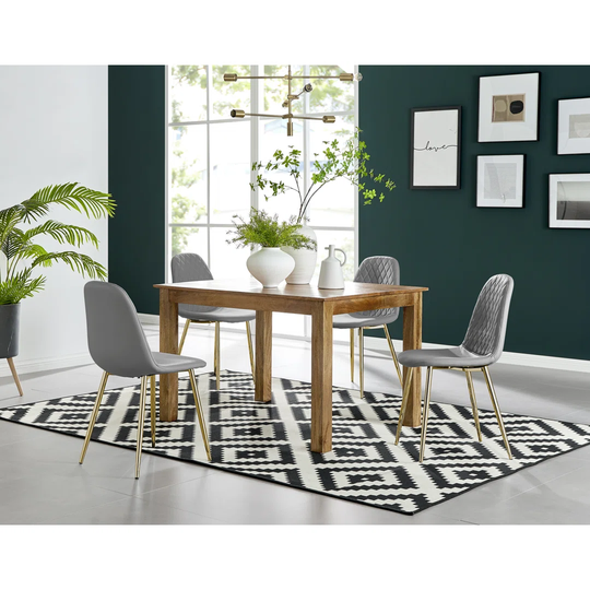 Anders Honey Solid Wood Dining Table & 4 Grey Corona Gold Leg Chairs