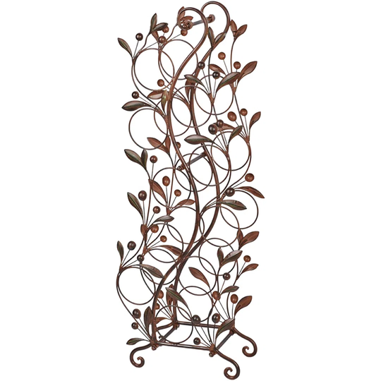 Floor Wine Rack Brown - Handcrafted Metal - Painted By Hand - Traditional Style Display - Vintage Storage Holder For 10 Bottles - Freestanding Organiz