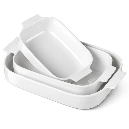Belfry Kitchen Series, 3-piece Rectangle White Porcelain China Baking Pan Set