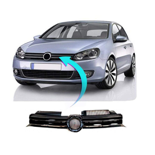 VW Golf Mk6 2009-2013 Front Grille Main Standard Models Black With Chrome Trim