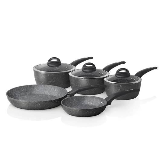 Tower Cerastone T81276 Forged 5 Piece Pan Set with Non-Stick Coating and Soft Touch Handles, 18/20/22 cm Saucepans and 20/28 cm Frying Pans, Graphite