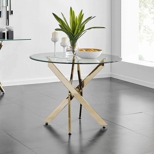 Glass Dining Table, Modern Kitchen Table With Gold Chrome Legs