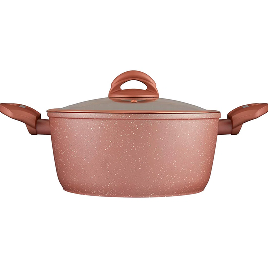 Tower Cerastone Forged Casserole Dish with Non-Stick Coating , Soft Touch Handles and Tempered Glass Lid, 24 cm, 4.2 L, Rose Pink