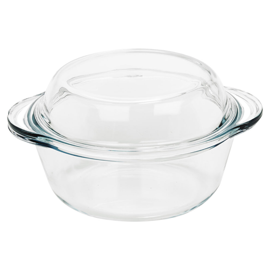 (1) 840 ml Pasabahce Large Round Casserole Dish Glass Bakeware Ovenware with Lid New