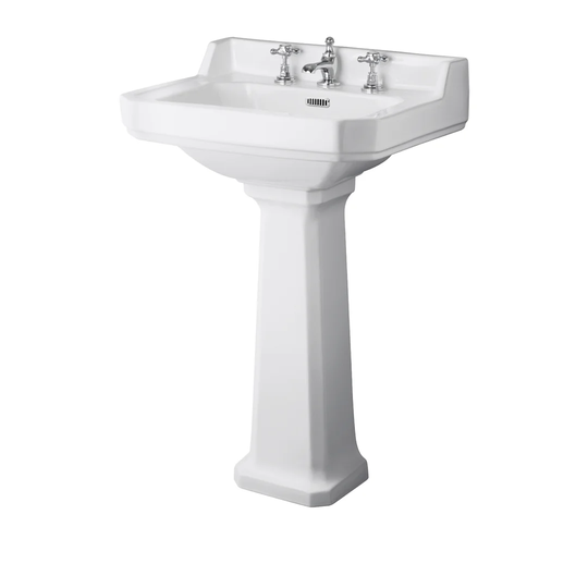 Vitreous China Rectangular 600mm Full Pedestal Basin
