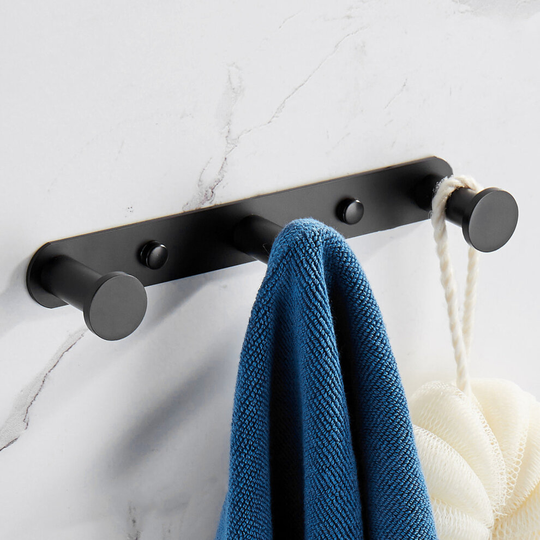 (Black, Three Hooks) Bathroom Towel Robe Hook Kitchen Storage Hook