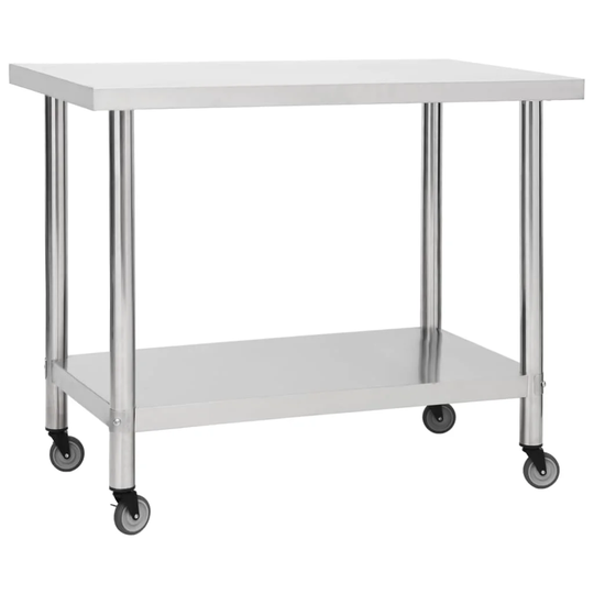 Birajbhushan 100 Cm Stainless Steel Prep Table with Locking Wheels