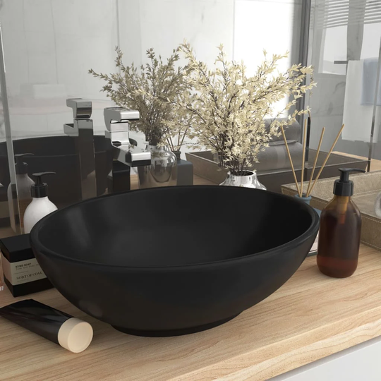 Krahn Matt Black Ceramic Oval Bathroom Sink