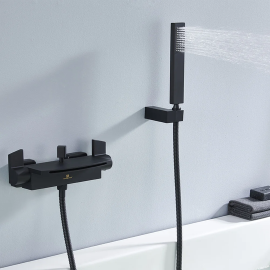 Schwarz Badewannenarmatur Wasserfall Mit Handbrause Wannenbatterie Wandmontage Badewanne Armatur Mischbatterie
