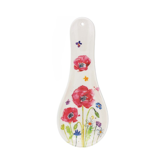 Melamine Spoon Rest Poppy Field Design Tabletop Utensil Resting Kitchen Hygiene