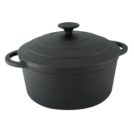 Cast Iron Casserole Dish Black Pre-Seasoned Oven Proof Pot Lid 5L Induction Pan