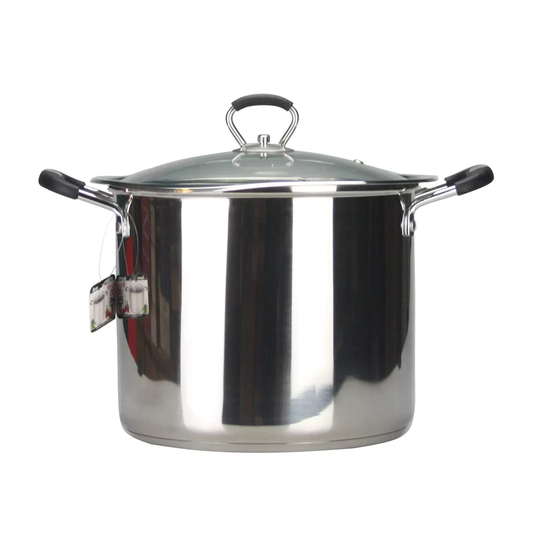Stainless Steel Induction Stock Pot With Glass Lid Finish Deep Glass Lid Stock Pot Cooking Pot Induction Base Bottom With Soft Insulated Handles (22Cm