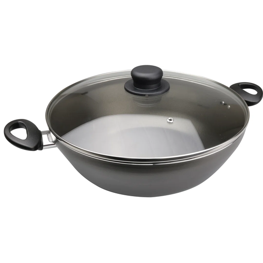 Double Handled 32.5cm Non-Stick Aluminium Wok with Lid