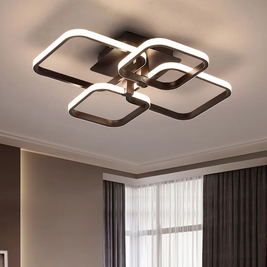 Modern Ceiling Lamp Dimmable With Remote Control Chandelier 4 Square Lights Acrylic Led Light Fixtures For Kitchen Island Bedroom Living Room,(white A
