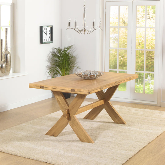 Vantassel Drop Leaf Solid Oak Trestle Dining Table