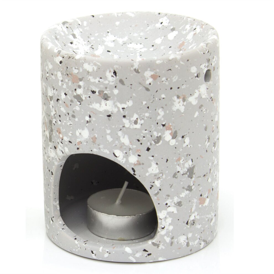 Terrazzo Ceramic Oil Burner With Tealight Candle Included - Tealight Candle Holder Essential Oil Fragrance Burner - Grey