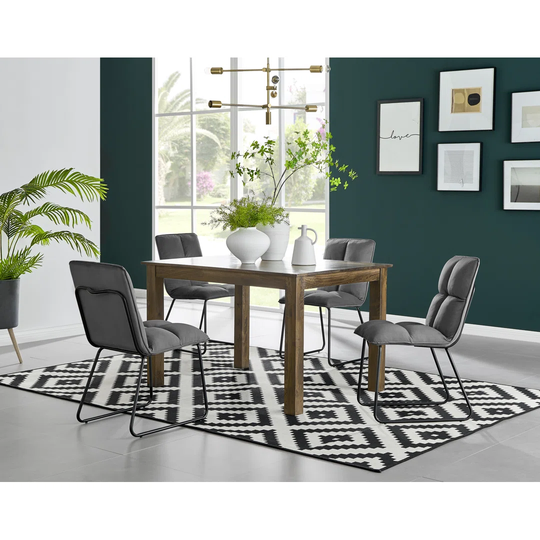 Anders Dark Walnut Solid Wood Dining Table & 4 Dark Grey Menen Chairs