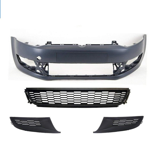 VW Polo Mk8 2009-2014 Front Bumper Kit Primed With Grilles No Fog Holes
