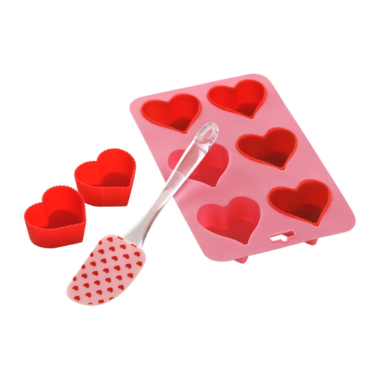 6 Piece Non-Stick Silicone Heart Baking Set
