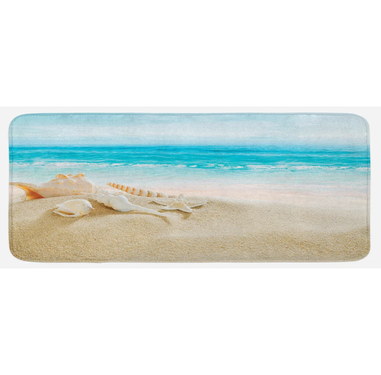 Seashells Kitchen Mat Pastel Beach Scene