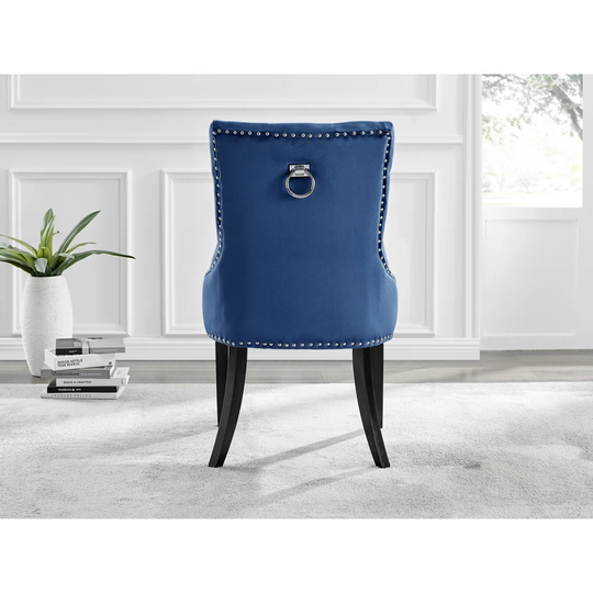 Leonardo Black Leg Glass Dining Table & 6 Blue Belgravia Black Leg Chairs