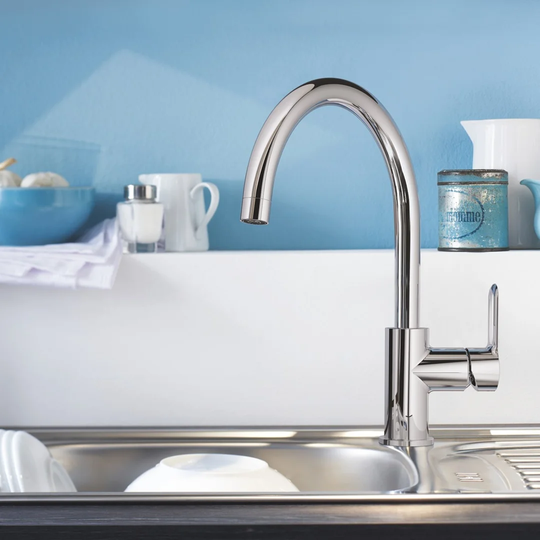 GROHE BauLoop Single-lever Kitchen Mixer High Spout Tap with 360 swivel range